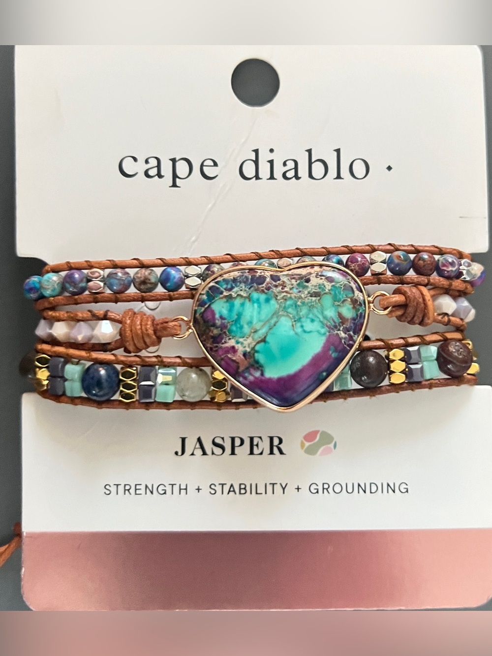 Cape Diablo Intense Love Protection Wrap Bracelet Jasper Heart NWT